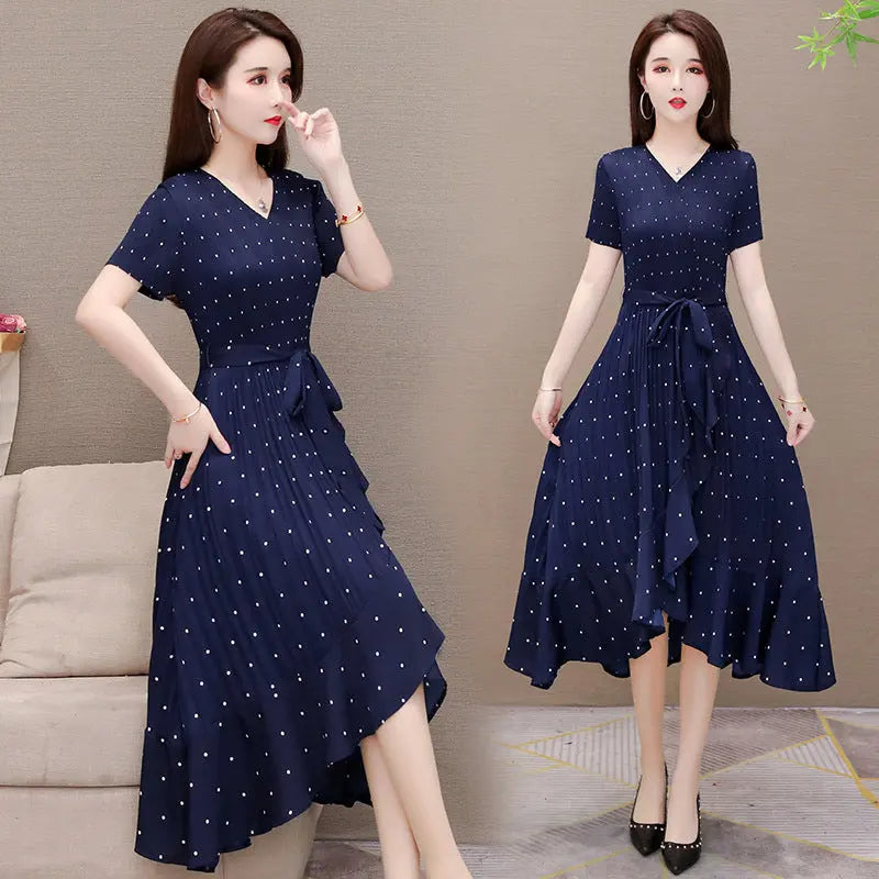 Poldian chiffon dress women"s summer new style lady"s broad lady"s thin and noble mother"s skirt SKD